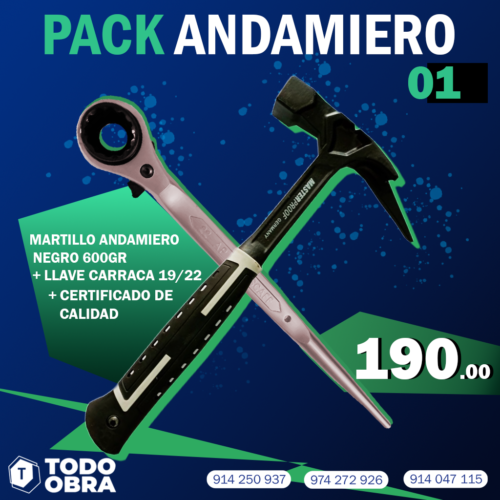 PACK 01 | Llave carraca 19/22 +Martillo Andamiero Premium 600Gr