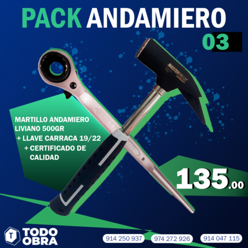 PACK 03 | Llave Carraca 19/22 +Martillo Andamiero Masterproof 500Gr
